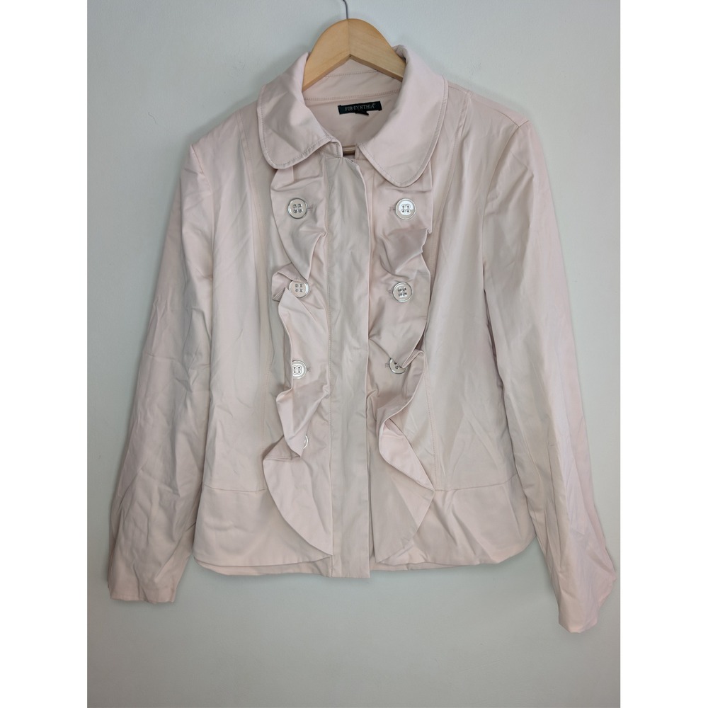 For Cynthia Womens XL  Blush‎ Pink Ruffle Front Jacket Double Breasted Coquette